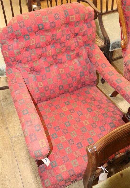 An upholstered armchair